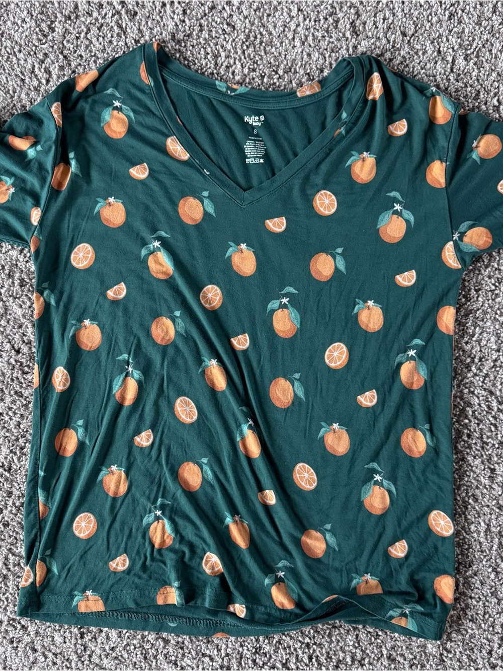 Kyte BABY Green V-Neck Tee with Orange Fruit Print